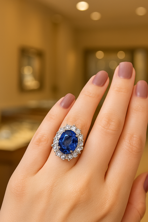 Royal Sapphire Halo Ring