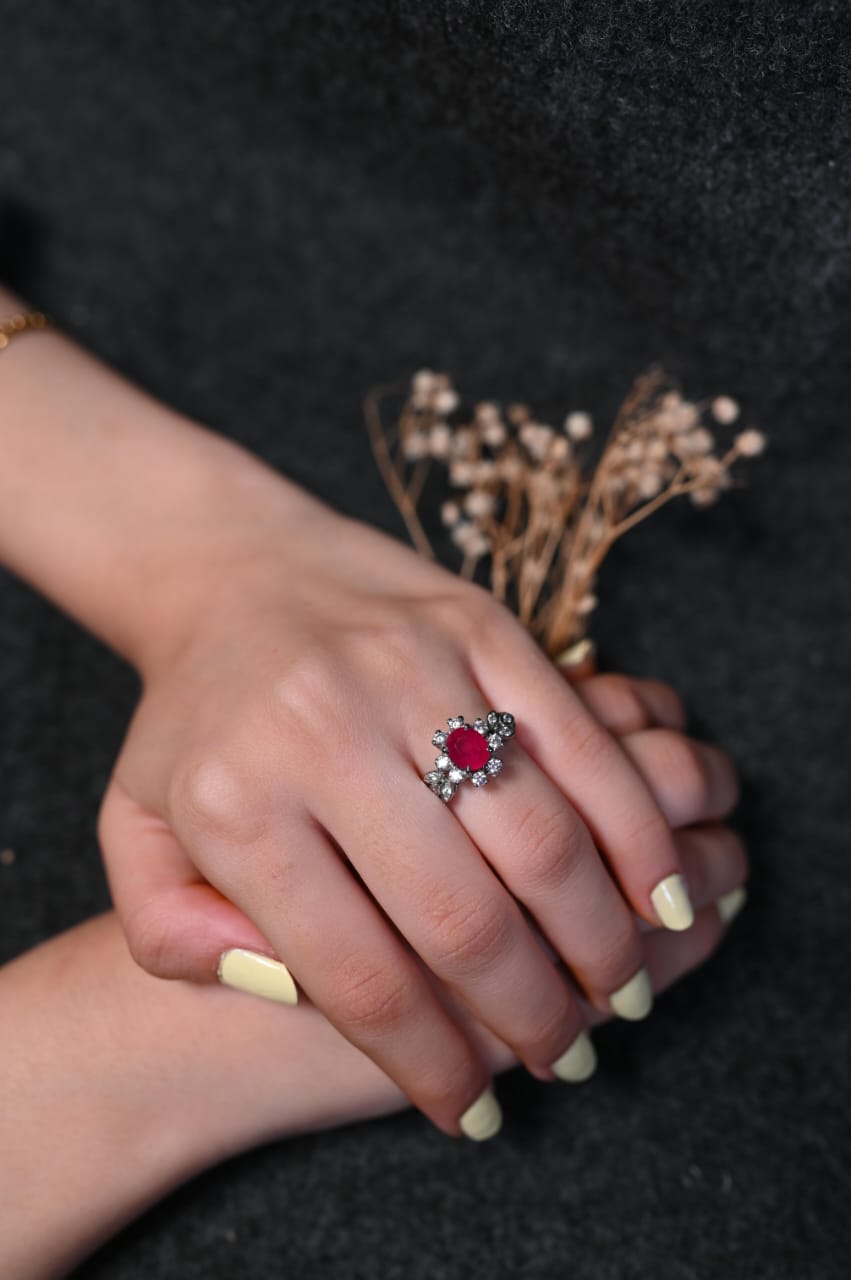 Rumi and Diamond  silver Ring
