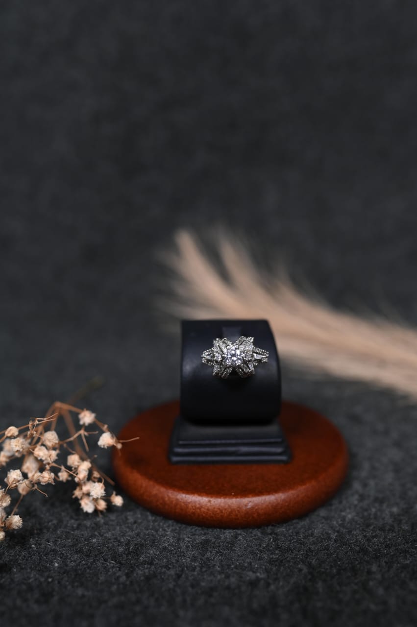 silver white zircon ring