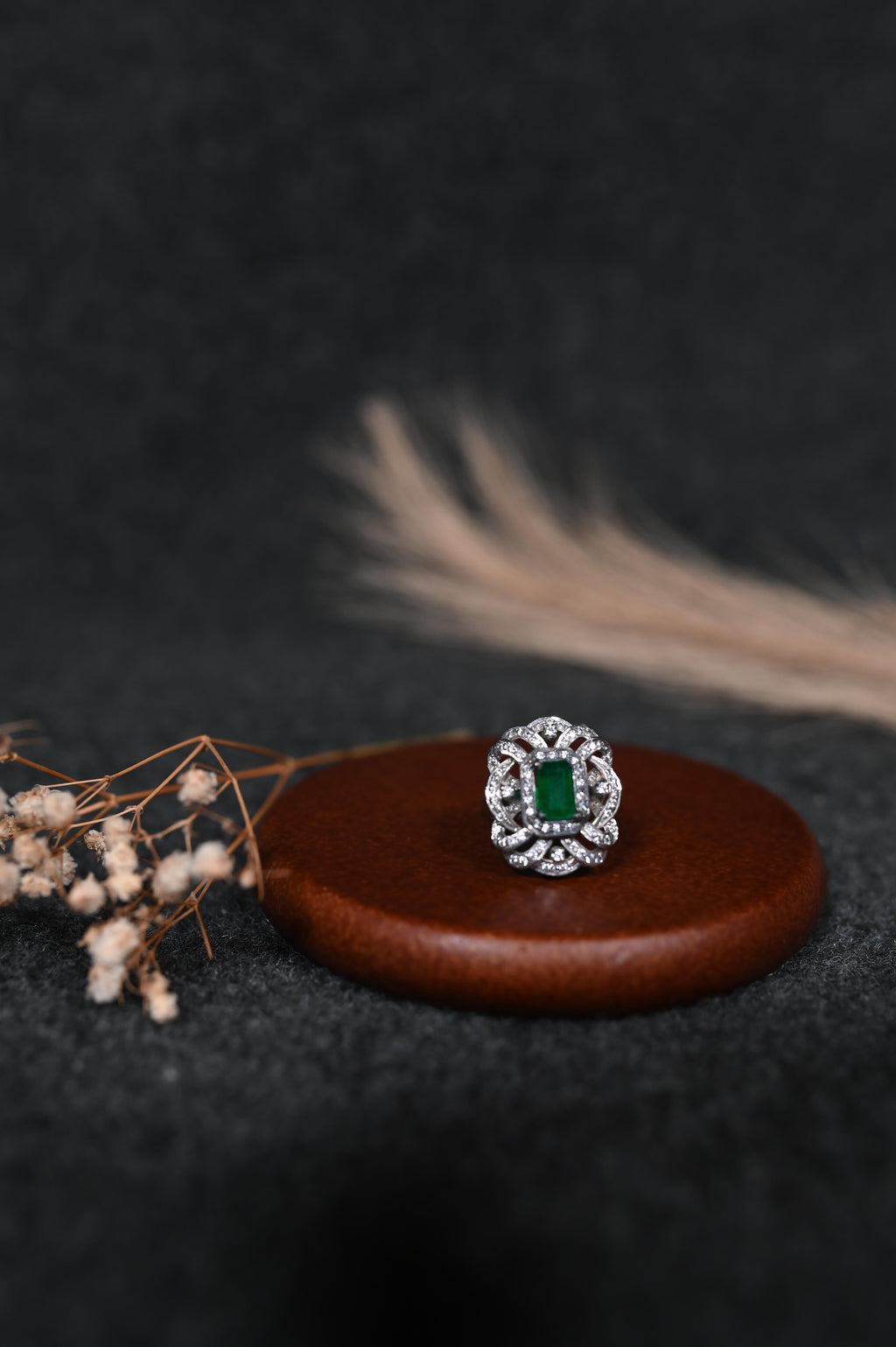 Green Glimmer silver ring