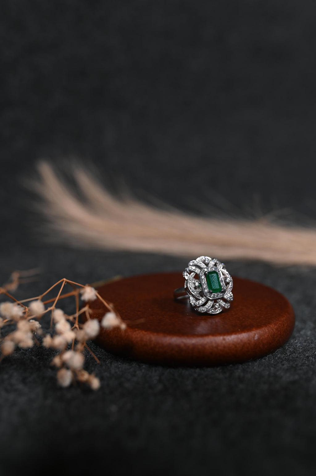 Green Glimmer silver ring