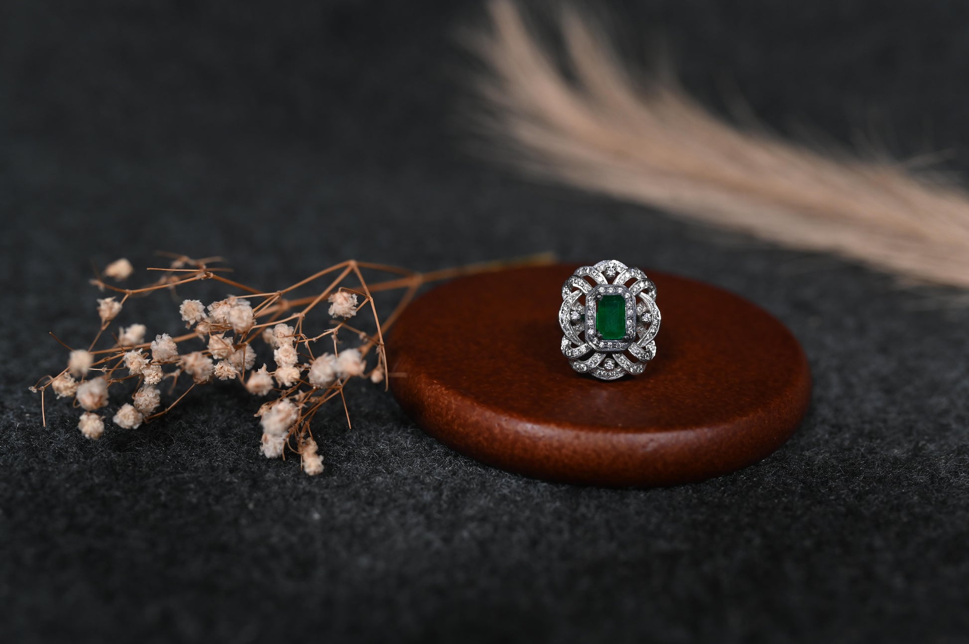 Green Glimmer silver ring
