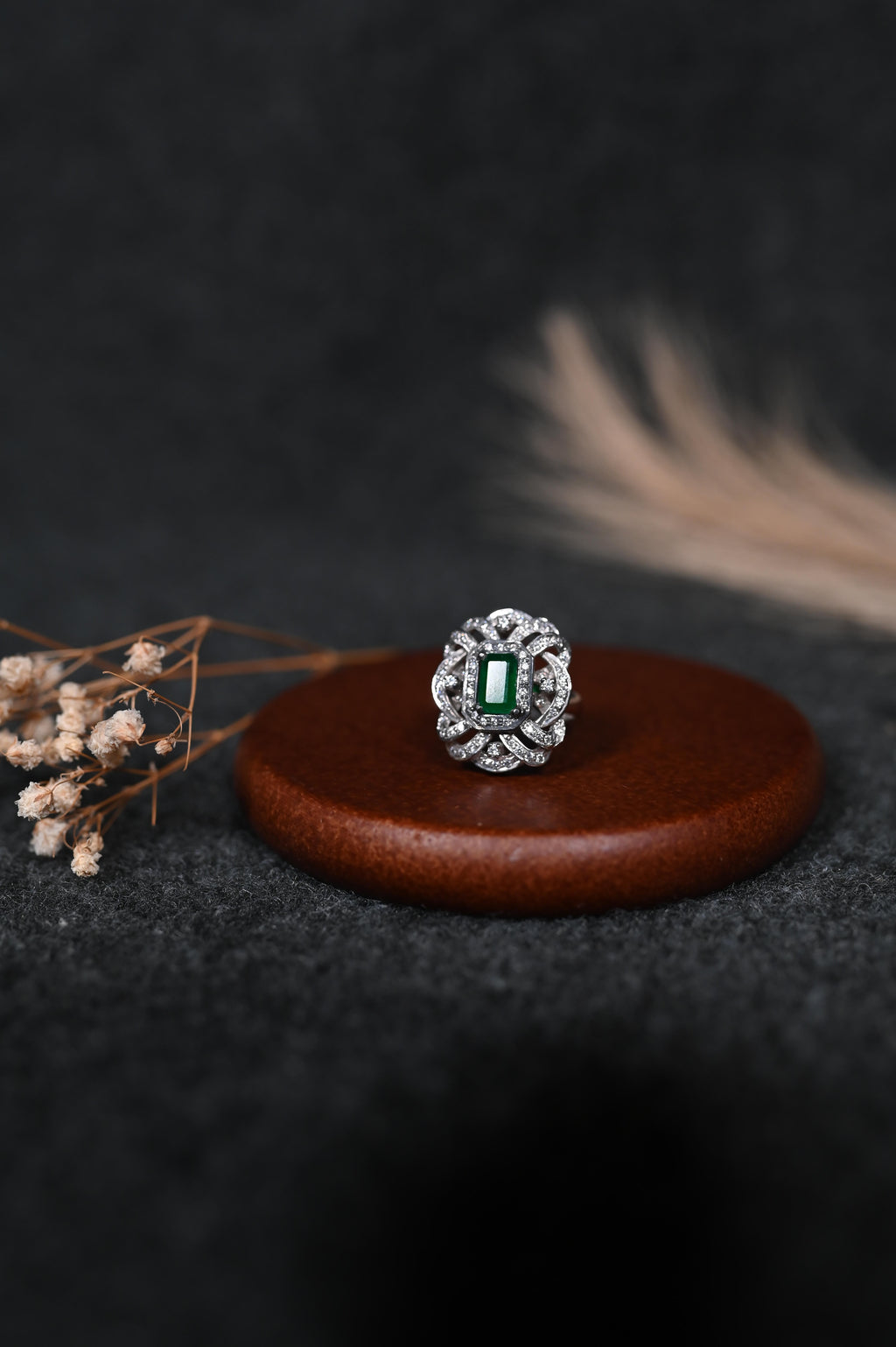 Green Glimmer silver ring