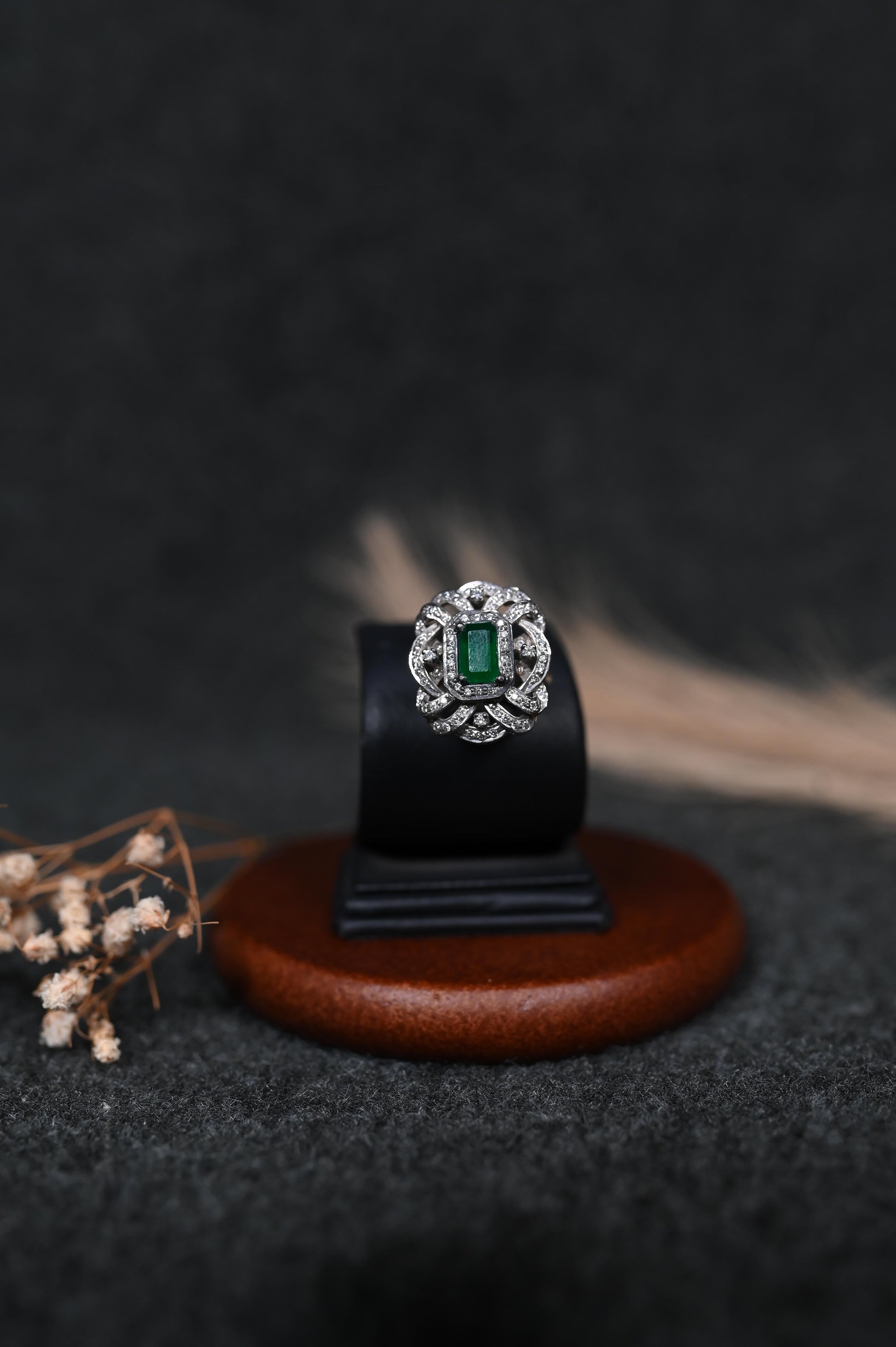 Green Glimmer silver ring