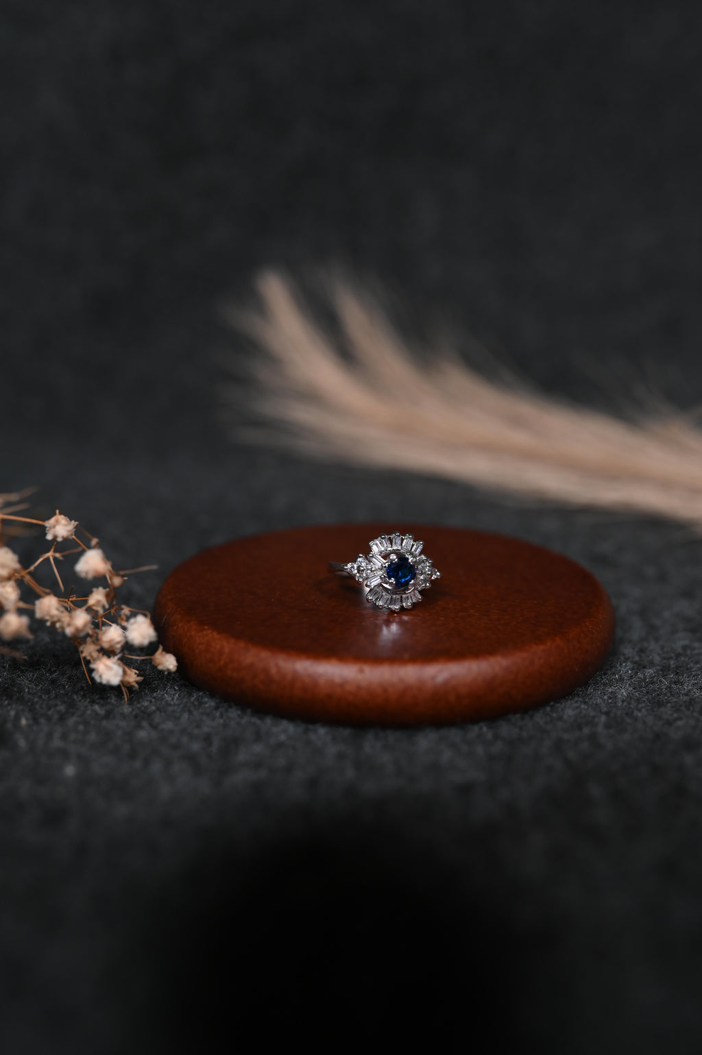 silver blue diamond ring