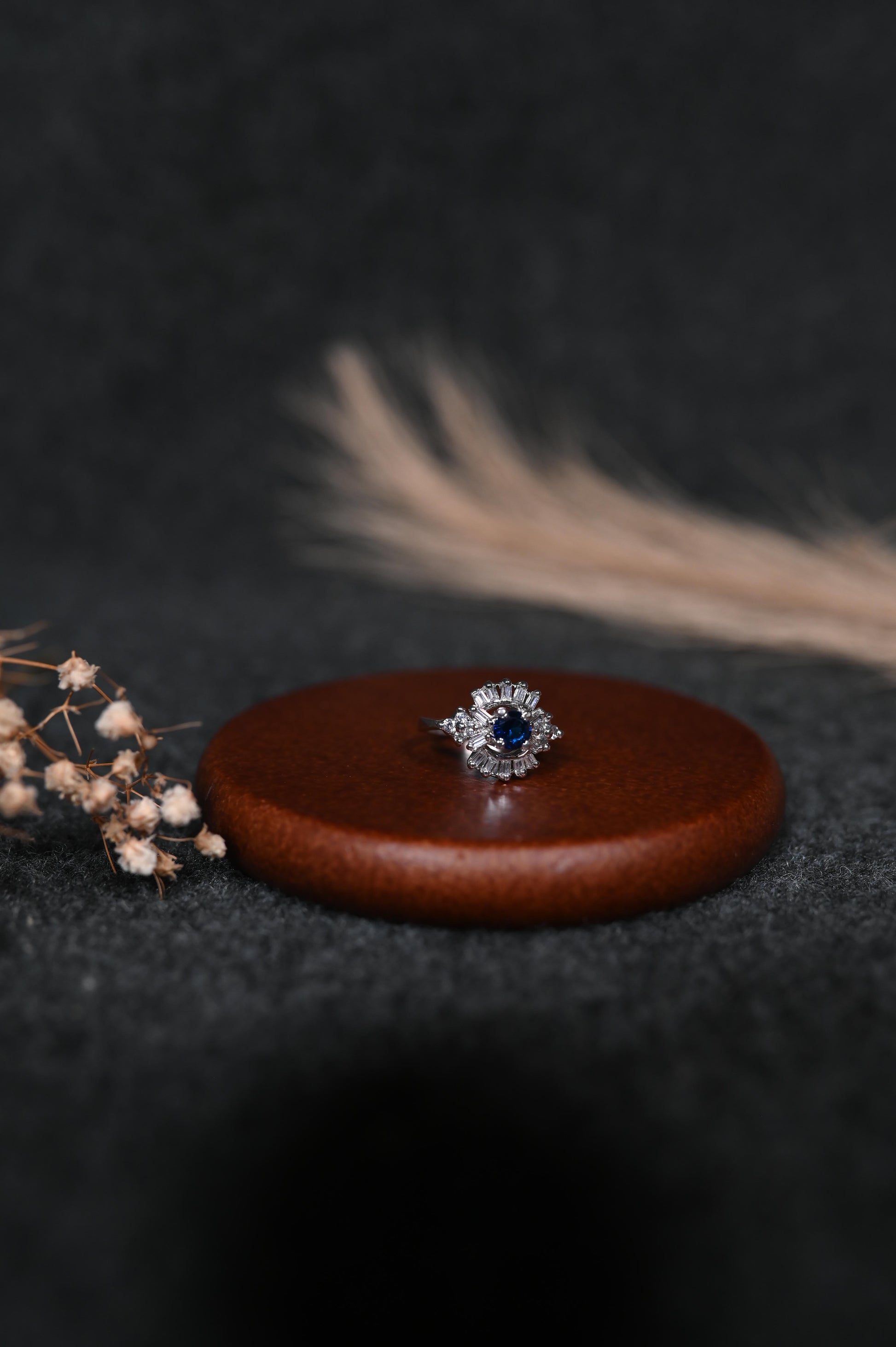 silver blue diamond ring