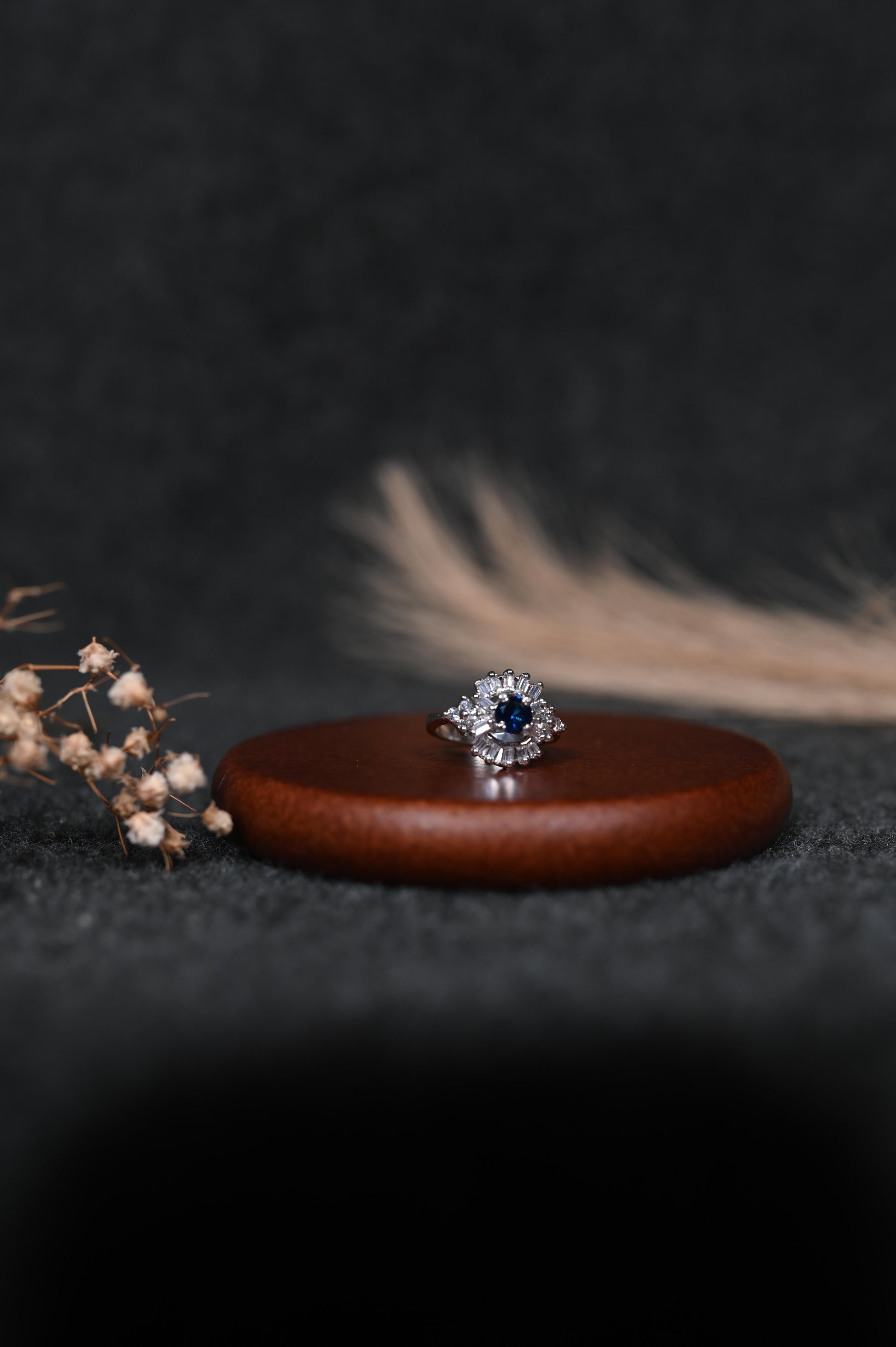silver blue diamond ring