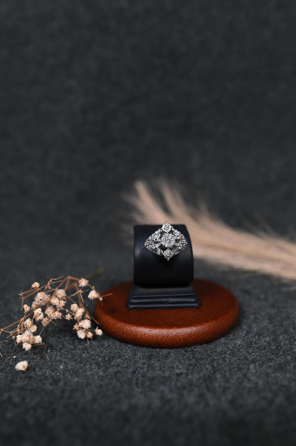 silver zircon stones ring