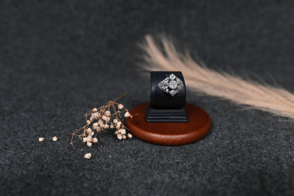 silver zircon stones ring