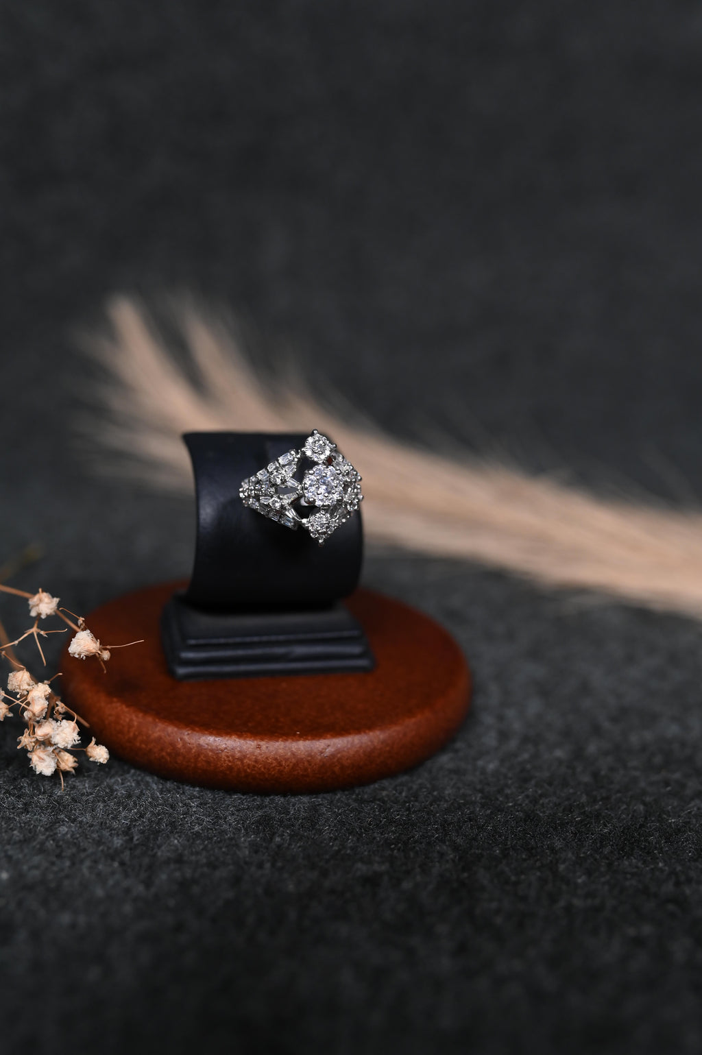 silver zircon stones ring