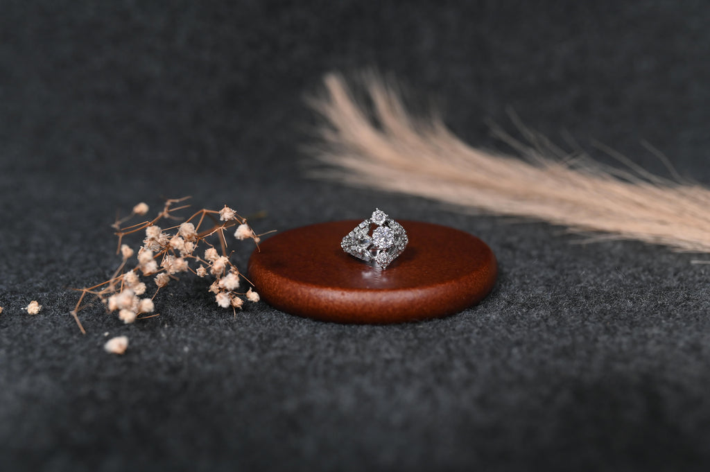silver zircon stones ring