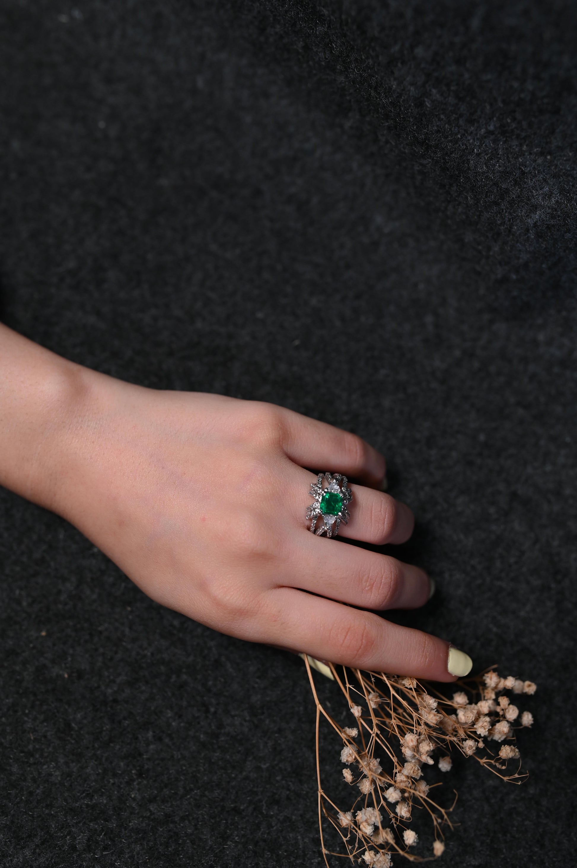 Silver Green Stone Ring