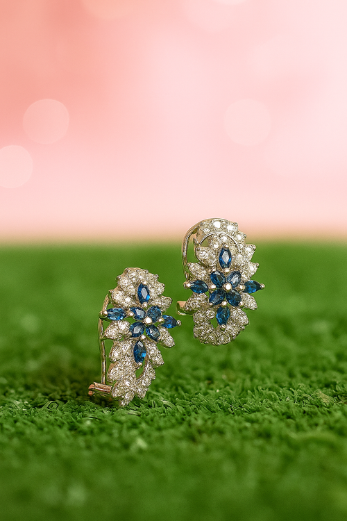 Blue Crystal Bloom Earrings